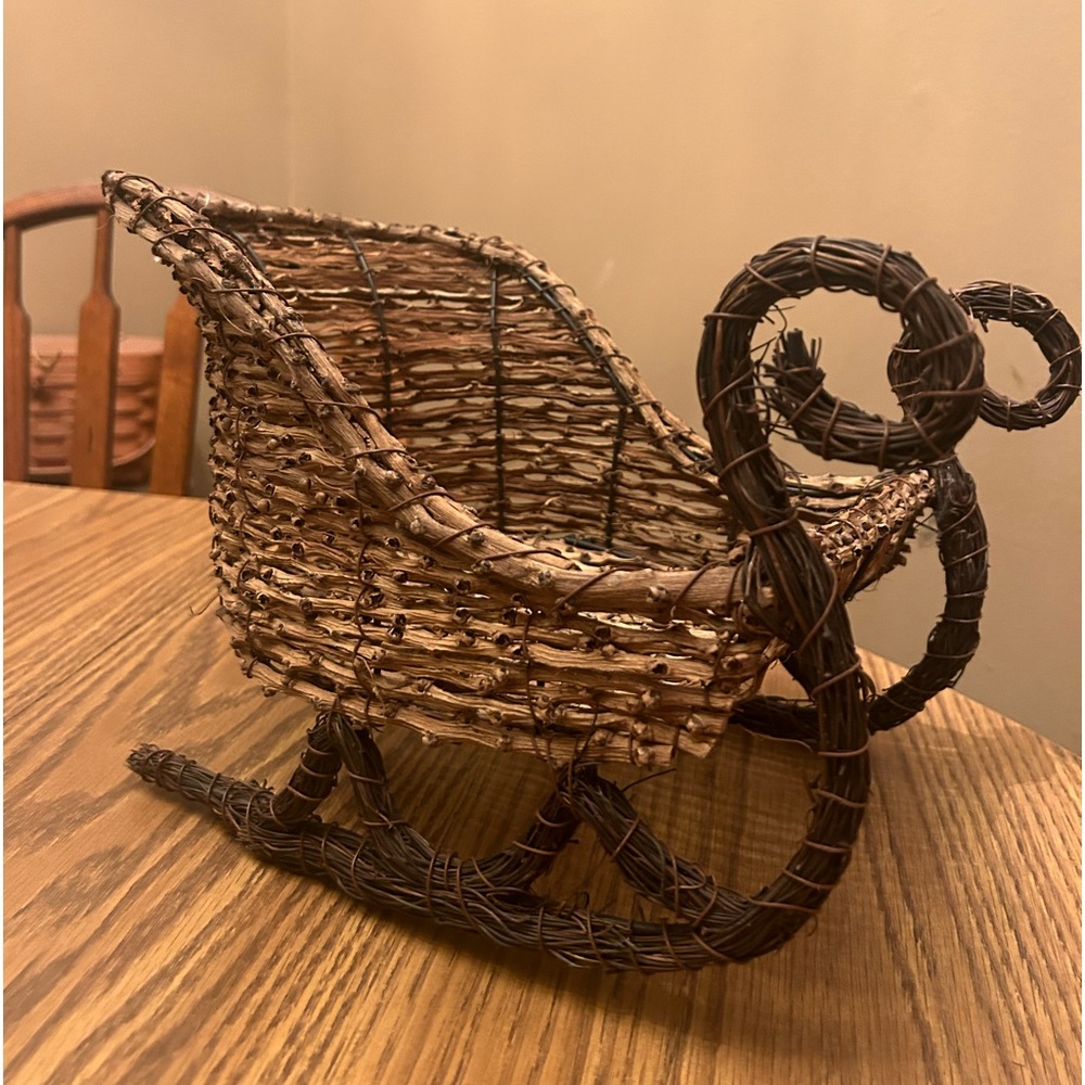 wicker Christmas sleigh - rustic sticks - measurements in photos
